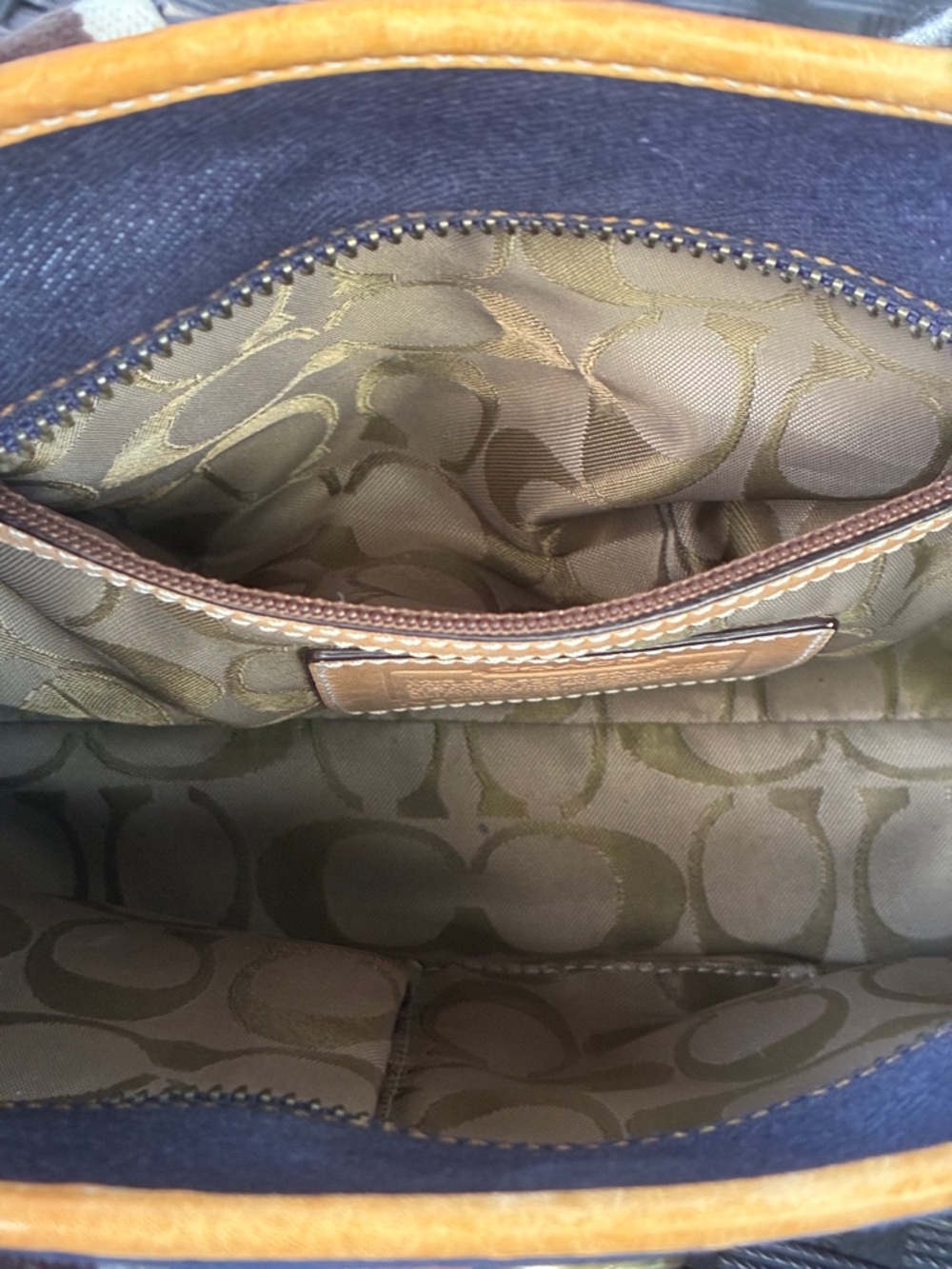 Coach Navy Denim Tote with Brown Straps and Pink Trim - Picture 3 of 16